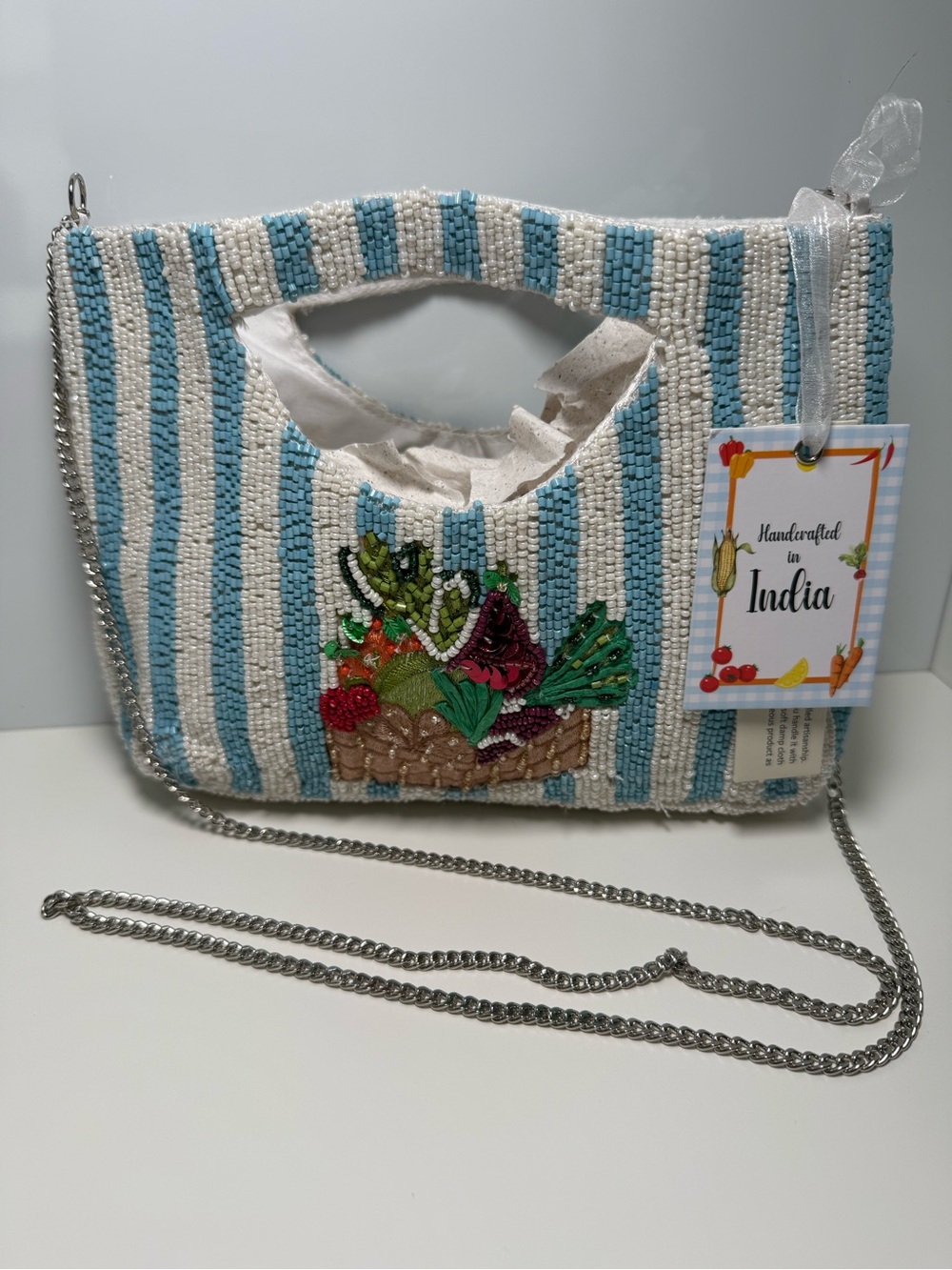 Handcrafted in India Beaded Vegetable Market Clutch Crossbody NWT